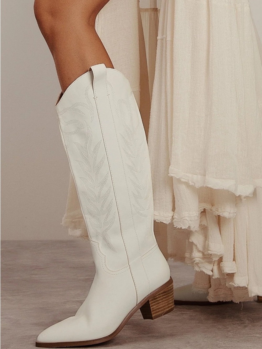 Mi.iM Women's Ivory Inlay Samara Stich Vegan Leather Western Boots Cowgirl 8.5